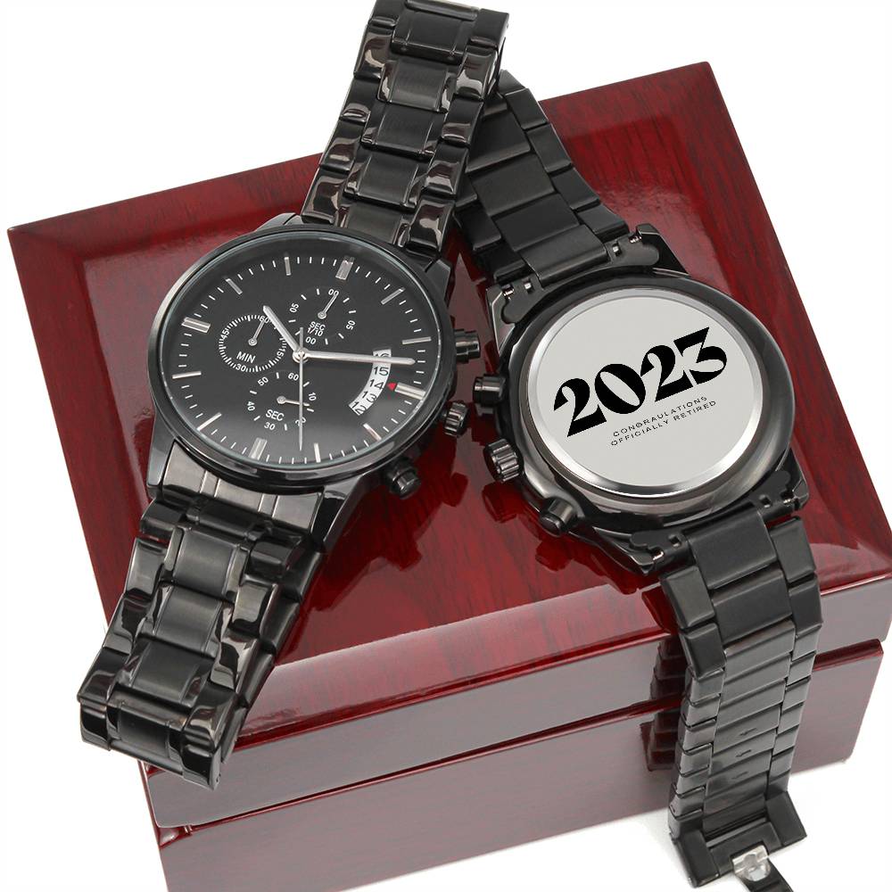 Engraved Retirement Message Card Gift 2023, Black Chronograph Watch, Luxury Watch Box, Happy Retirement Gift
