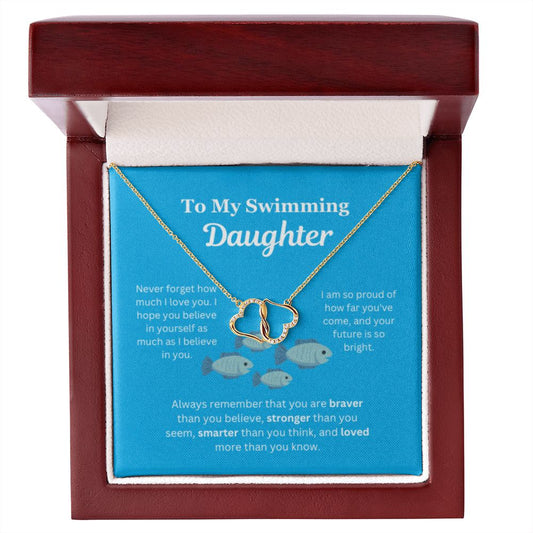 EllePendants To My Swimming Daughter Necklace, Father Daughter Necklace, Mother Daughter Necklace, Daughter Birthday, Heart Jewelry, Gold Jewelry, Everlasting Love, Message Card Necklace