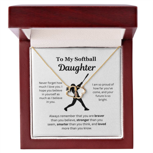EllePendants To My Softball Daughter Necklace, Father Daughter Necklace, Mother Daughter Necklace, Daughter Birthday, Heart Jewelry, Gold Jewelry, Everlasting Love, Message Card Necklace