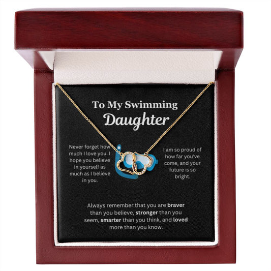EllePendants To My Swimming Daughter Necklace, Father Daughter Necklace, Mother Daughter Necklace, Daughter Birthday, Heart Jewelry, Gold Jewelry, Everlasting Love, Message Card Necklace