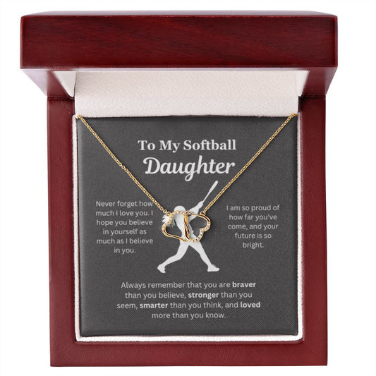EllePendants To My Softball Daughter Necklace, Father Daughter Necklace, Mother Daughter Necklace, Daughter Birthday, Heart Jewelry, Gold Jewelry, Everlasting Love, Message Card Necklace