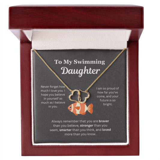 EllePendants To My Swimming Daughter Necklace, Father Daughter Necklace, Mother Daughter Necklace, Daughter Birthday, Heart Jewelry, Gold Jewelry, Everlasting Love, Message Card Necklace