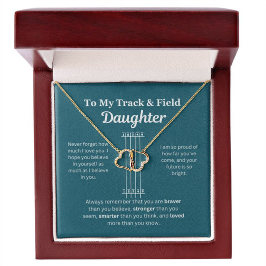 EllePendants To My Track and Field Daughter Necklace, Father Daughter Necklace, Mother Daughter Necklace, Daughter Birthday, Heart Jewelry, Gold Jewelry, Everlasting Love, Message Card Necklace