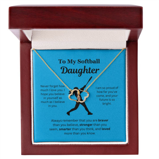 EllePendants To My Softball Daughter Necklace, Father Daughter Necklace, Mother Daughter Necklace, Daughter Birthday, Heart Jewelry, Gold Jewelry, Everlasting Love, Message Card Necklace