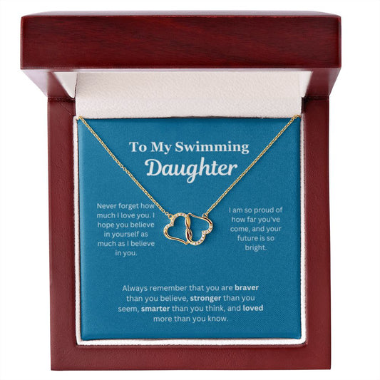 EllePendants To My Swimming Daughter Necklace, Father Daughter Necklace, Mother Daughter Necklace, Daughter Birthday, Heart Jewelry, Gold Jewelry, Everlasting Love, Message Card Necklace
