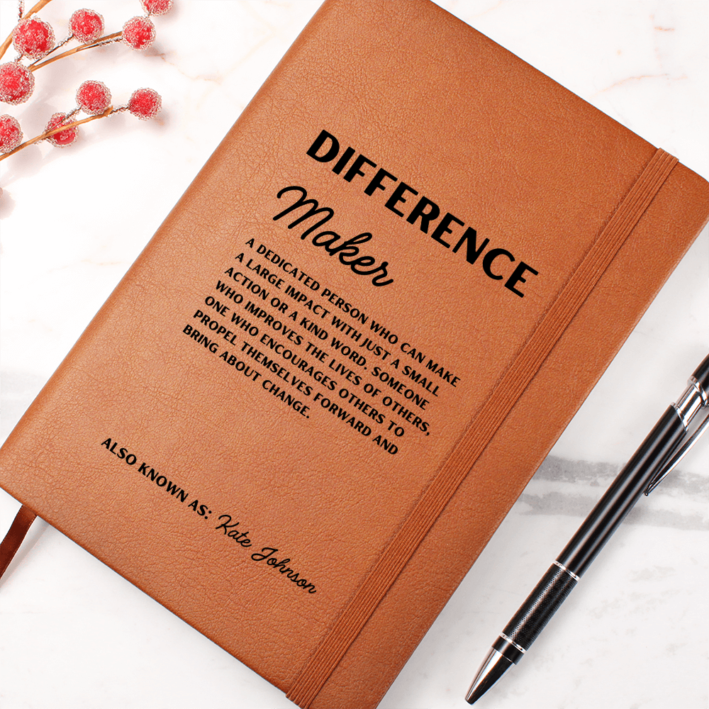 Personalized Name, Difference Maker Leather Journal, Gift for leader, inspirational teacher gift, coach gift, guest speaker gift, social worker gift, graduation gift