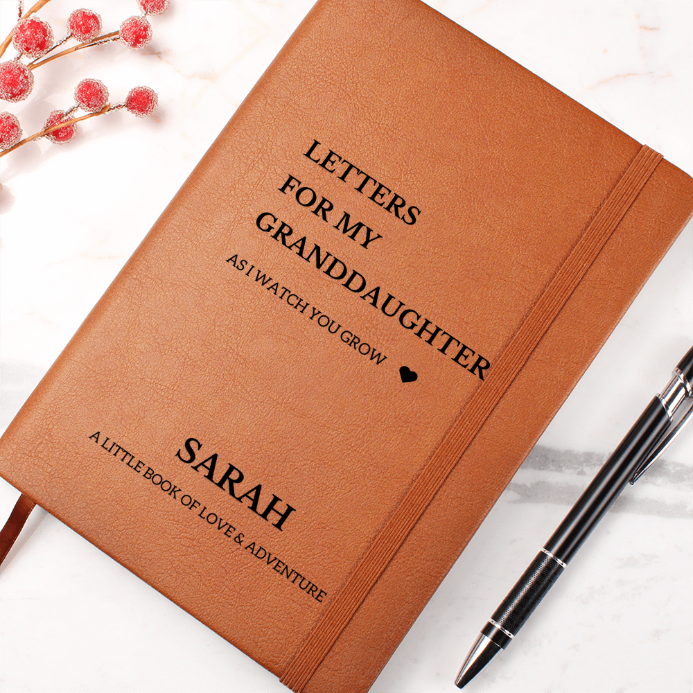 Personalized Name Letters For My Granddaughter Notebook Leather Journal Custom Girl, From Grandparents Memory Book, Birthday Christmas