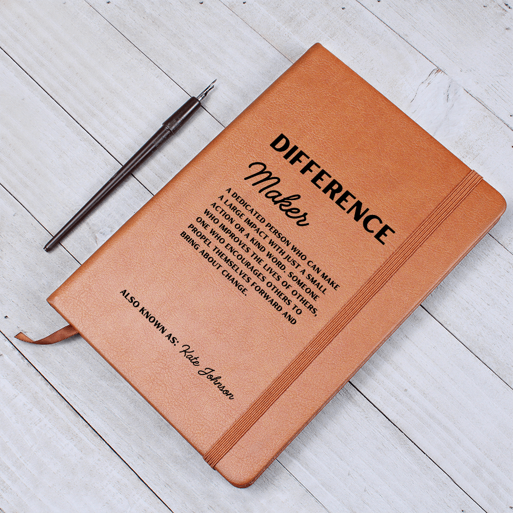 Personalized Name, Difference Maker Leather Journal, Gift for leader, inspirational teacher gift, coach gift, guest speaker gift, social worker gift, graduation gift