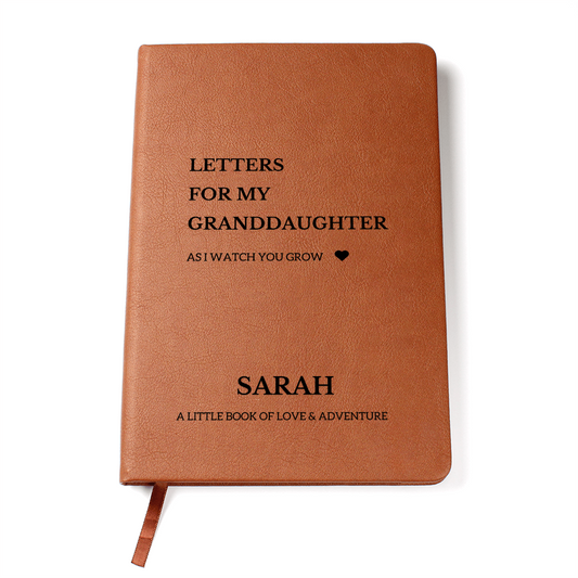 Personalized Name Letters For My Granddaughter Notebook Leather Journal Custom Girl, From Grandparents Memory Book, Birthday Christmas
