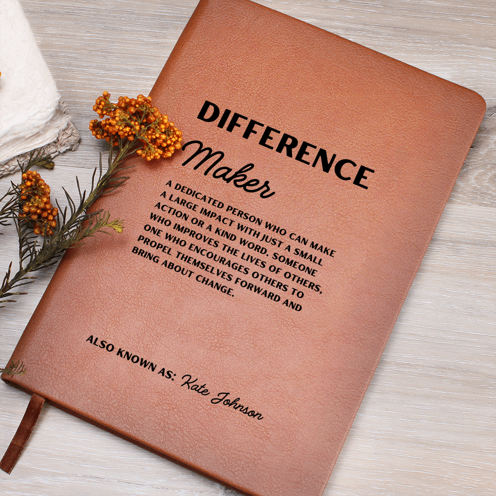 Personalized Name, Difference Maker Leather Journal, Gift for leader, inspirational teacher gift, coach gift, guest speaker gift, social worker gift, graduation gift