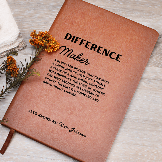 Personalized Name, Difference Maker Leather Journal, Gift for leader, inspirational teacher gift, coach gift, guest speaker gift, social worker gift, graduation gift