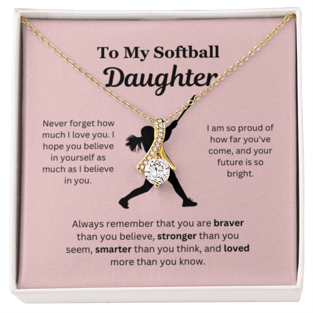 EllePendants To My Softball Daughter Necklace, Father Daughter Necklace, Mother Daughter Necklace, Daughter Birthday, Heart Jewelry, Gold Jewelry, Interlocking Hearts, Message Card Necklace