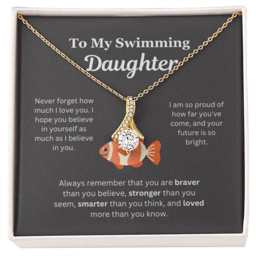 EllePendants To My Swimming Daughter Necklace, Father Daughter Necklace, Mother Daughter Necklace, Daughter Birthday, Heart Jewelry, Gold Jewelry, Interlocking Hearts, Message Card Necklace