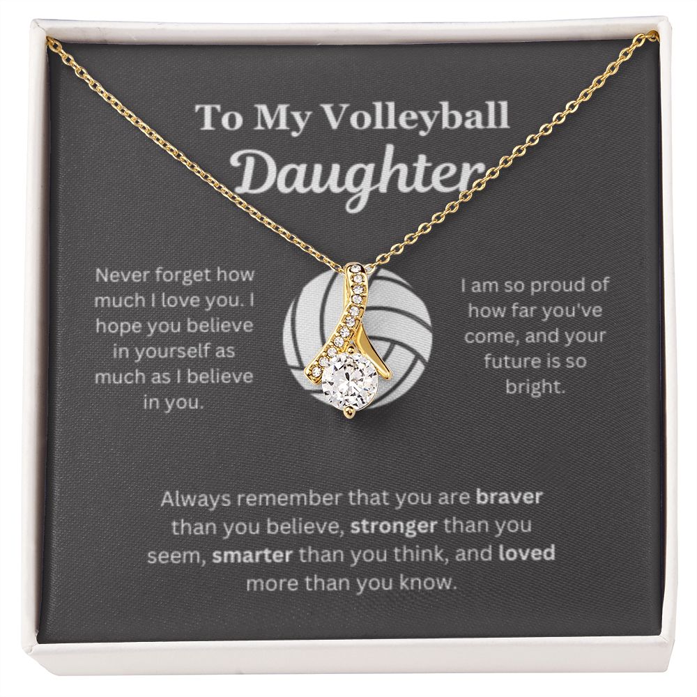EllePendants To My Volleyball Daughter Necklace, Father Daughter Necklace, Mother Daughter Necklace, Daughter Birthday, Heart Jewelry, Gold Jewelry, Interlocking Hearts, Message Card Necklace