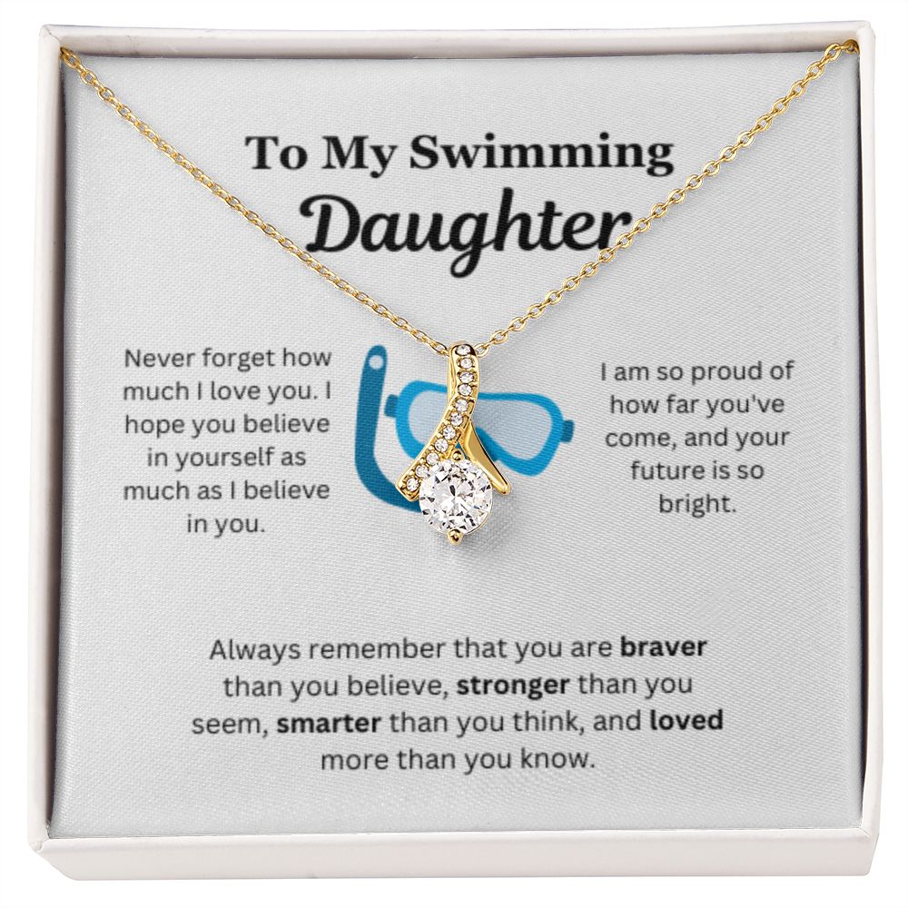 EllePendants To My Swimming Daughter Necklace, Father Daughter Necklace, Mother Daughter Necklace, Daughter Birthday, Heart Jewelry, Gold Jewelry, Interlocking Hearts, Message Card Necklace