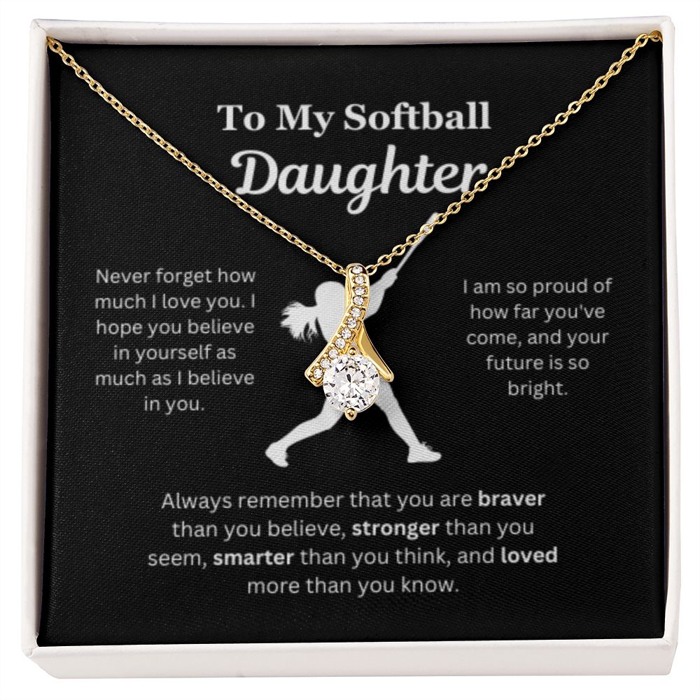 EllePendants To My Softball Daughter Necklace, Father Daughter Necklace, Mother Daughter Necklace, Daughter Birthday, Heart Jewelry, Gold Jewelry, Interlocking Hearts, Message Card Necklace