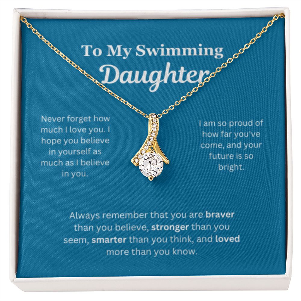 EllePendants To My Swimming Daughter Necklace, Father Daughter Necklace, Mother Daughter Necklace, Daughter Birthday, Heart Jewelry, Gold Jewelry, Interlocking Hearts, Message Card Necklace