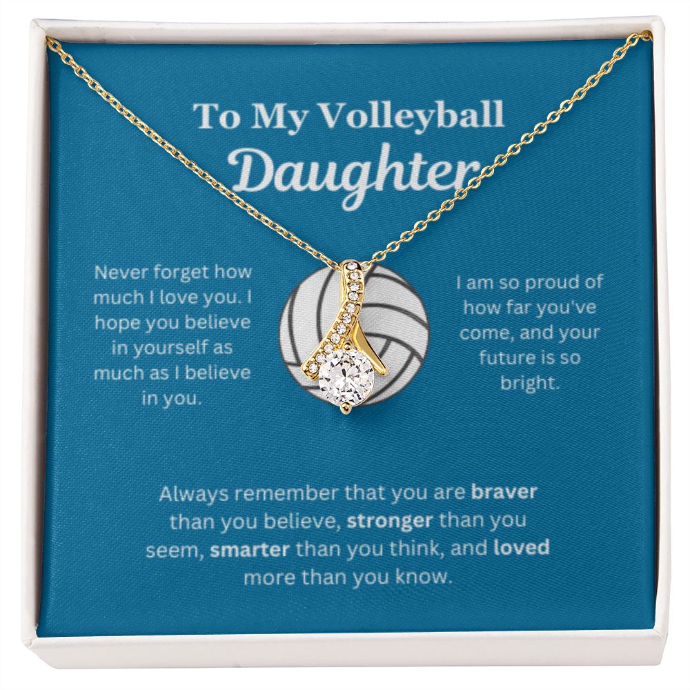 EllePendants To My Volleyball Daughter Necklace, Father Daughter Necklace, Mother Daughter Necklace, Daughter Birthday, Heart Jewelry, Gold Jewelry, Interlocking Hearts, Message Card Necklace