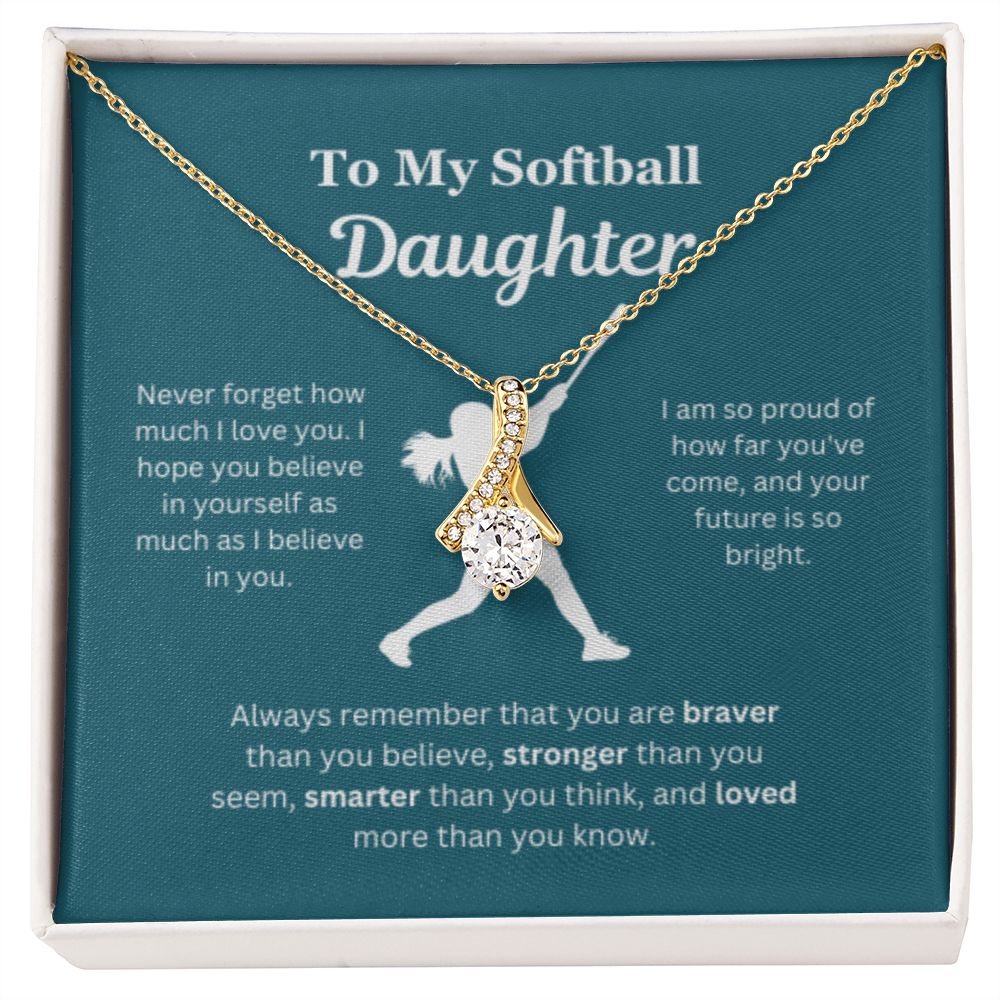 EllePendants To My Softball Daughter Necklace, Father Daughter Necklace, Mother Daughter Necklace, Daughter Birthday, Heart Jewelry, Gold Jewelry, Interlocking Hearts, Message Card Necklace