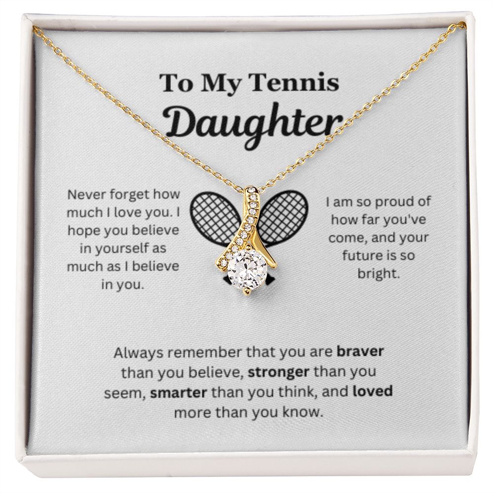 EllePendants To My Tennis Daughter Necklace, Father Daughter Necklace, Mother Daughter Necklace, Daughter Birthday, Heart Jewelry, Gold Jewelry, Interlocking Hearts, Message Card Necklace
