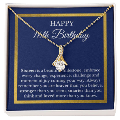 16th Birthday Necklace, Birthday Ribbon Necklace, Birthday Gifts For Woman, Birthday Card, Pendant Necklace