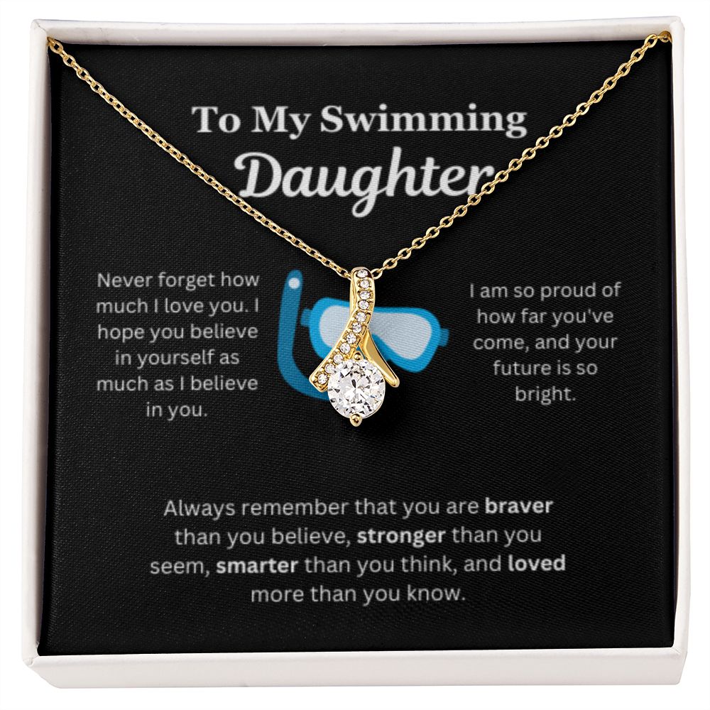 EllePendants To My Swimming Daughter Necklace, Father Daughter Necklace, Mother Daughter Necklace, Daughter Birthday, Heart Jewelry, Gold Jewelry, Interlocking Hearts, Message Card Necklace
