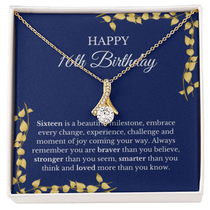 16th Birthday Necklace, Birthday Ribbon Necklace, Birthday Gifts For Woman, Birthday Card, Pendant Necklace