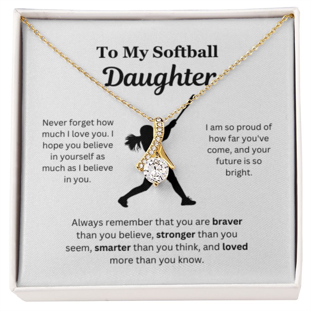 EllePendants To My Softball Daughter Necklace, Father Daughter Necklace, Mother Daughter Necklace, Daughter Birthday, Heart Jewelry, Gold Jewelry, Interlocking Hearts, Message Card Necklace