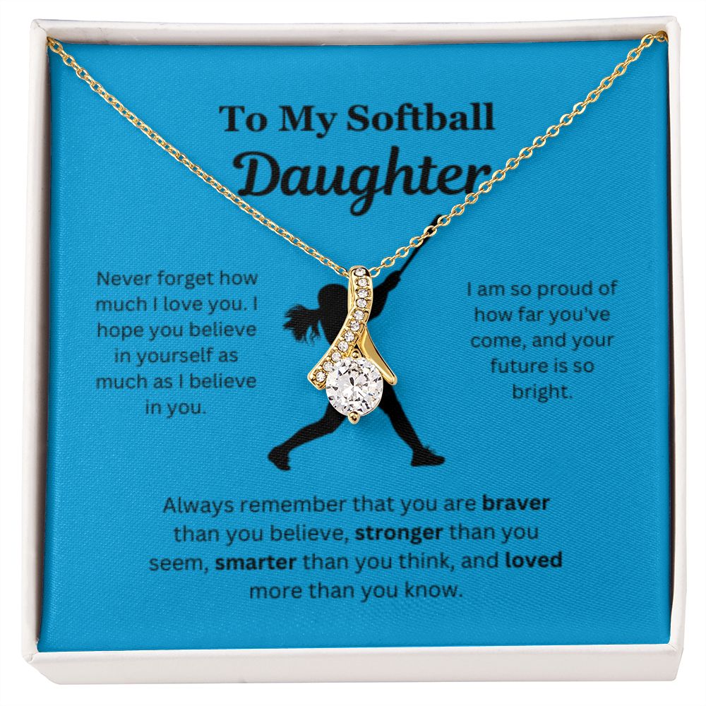 EllePendants To My Softball Daughter Necklace, Father Daughter Necklace, Mother Daughter Necklace, Daughter Birthday, Heart Jewelry, Gold Jewelry, Interlocking Hearts, Message Card Necklace