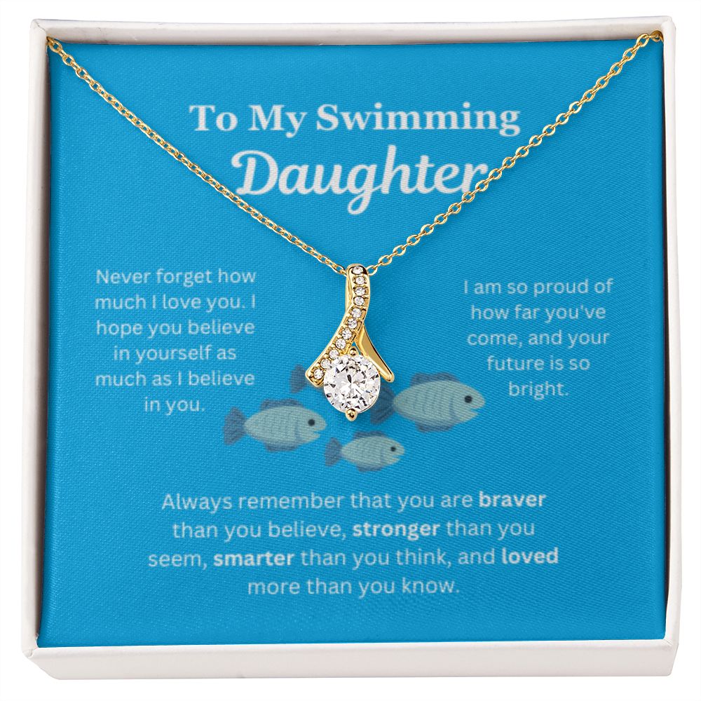 EllePendants To My Swimming Daughter Necklace, Father Daughter Necklace, Mother Daughter Necklace, Daughter Birthday, Heart Jewelry, Gold Jewelry, Interlocking Hearts, Message Card Necklace