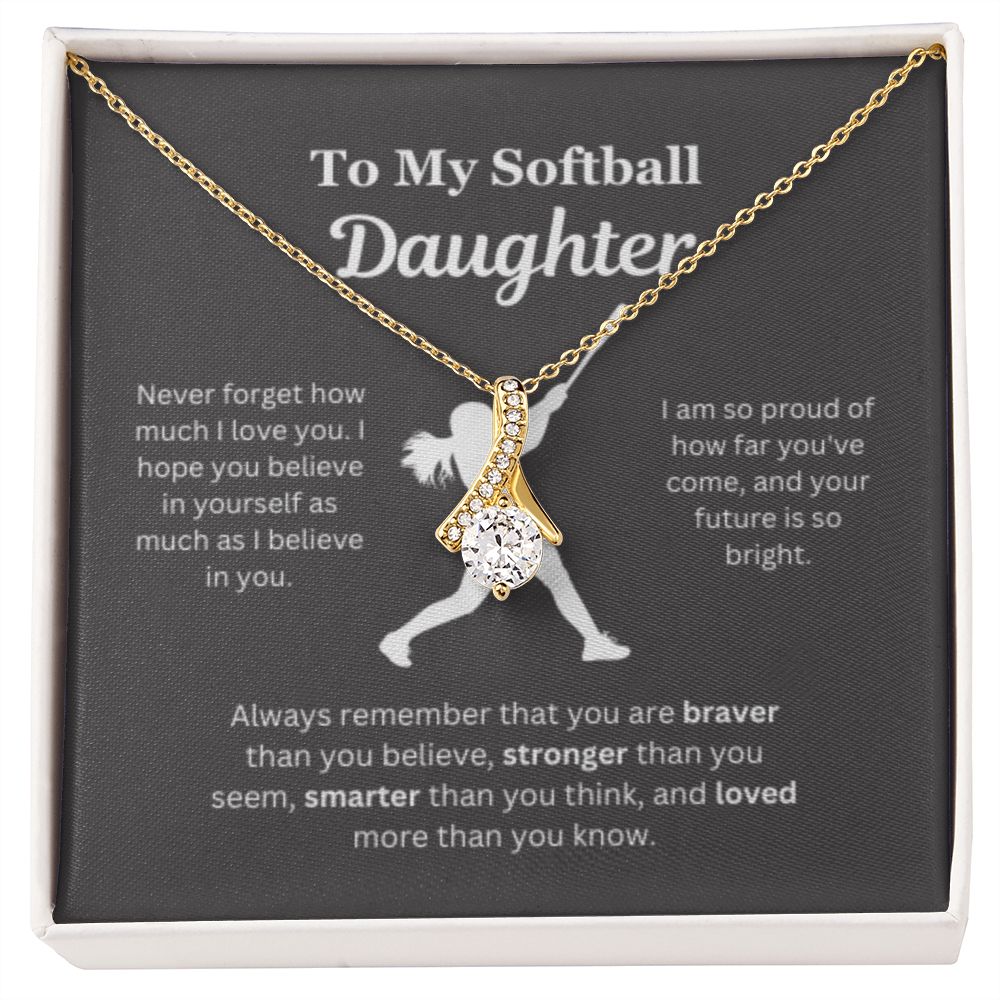 EllePendants To My Softball Daughter Necklace, Father Daughter Necklace, Mother Daughter Necklace, Daughter Birthday, Heart Jewelry, Gold Jewelry, Interlocking Hearts, Message Card Necklace