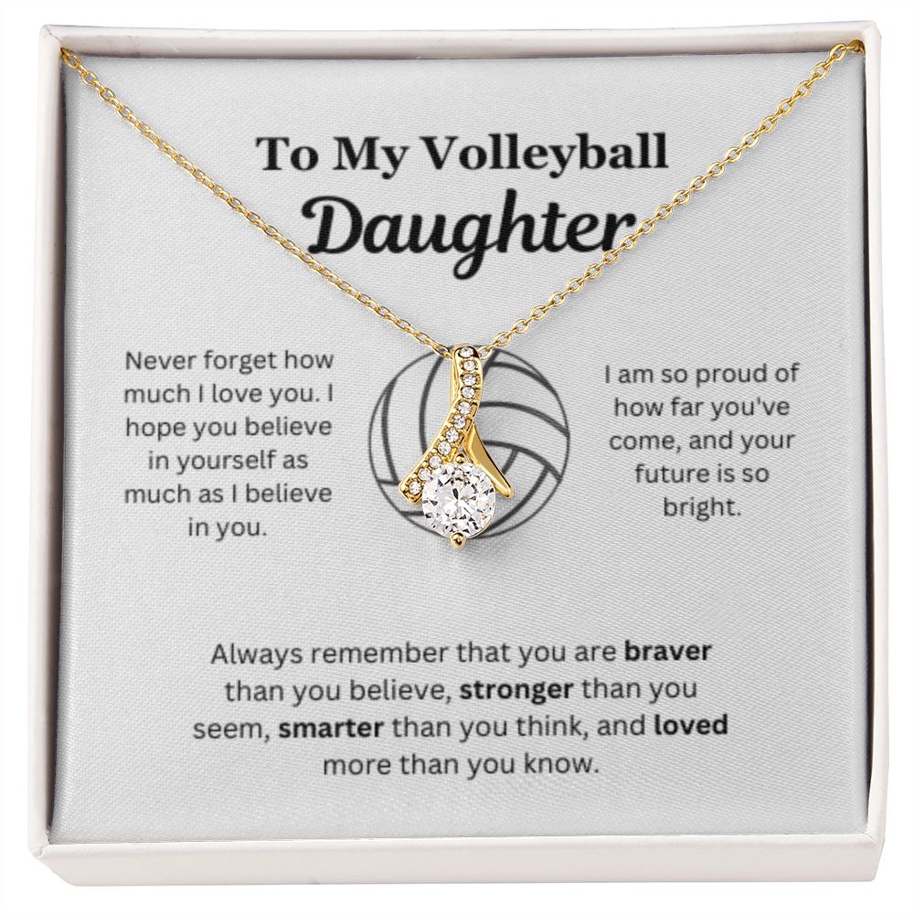 EllePendants To My Volleyball Daughter Necklace, Father Daughter Necklace, Mother Daughter Necklace, Daughter Birthday, Heart Jewelry, Gold Jewelry, Interlocking Hearts, Message Card Necklace