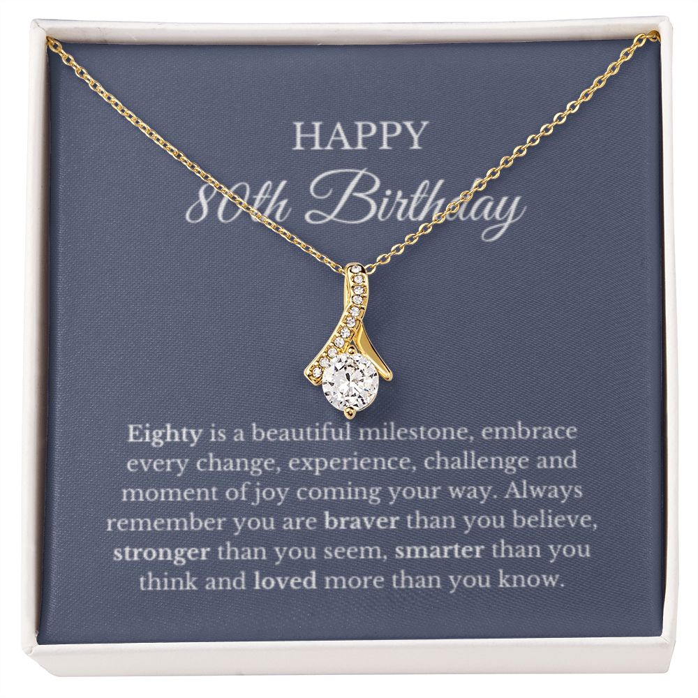 80th Birthday Necklace, Birthday Ribbon Necklace, Birthday Gifts For Woman, Birthday Card, Pendant Necklace