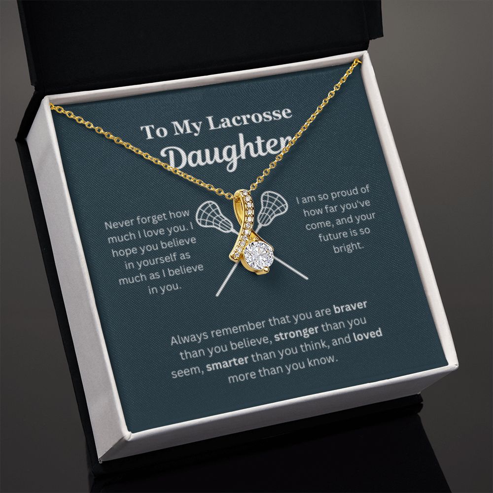 EllePendants To My Lacrosse Daughter Necklace, Father Daughter Necklace, Mother Daughter Necklace, Daughter Birthday, Heart Jewelry, Gold Jewelry, Interlocking Hearts, Message Card Necklace