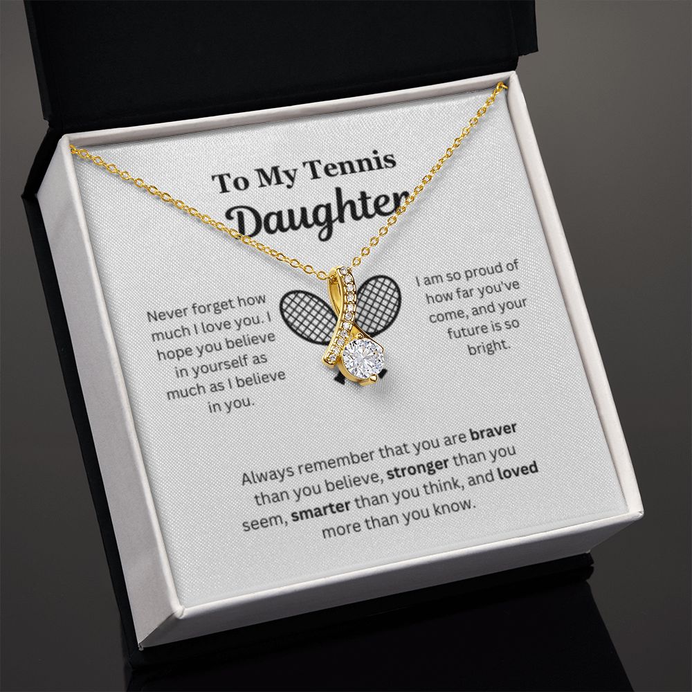 EllePendants To My Tennis Daughter Necklace, Father Daughter Necklace, Mother Daughter Necklace, Daughter Birthday, Heart Jewelry, Gold Jewelry, Interlocking Hearts, Message Card Necklace