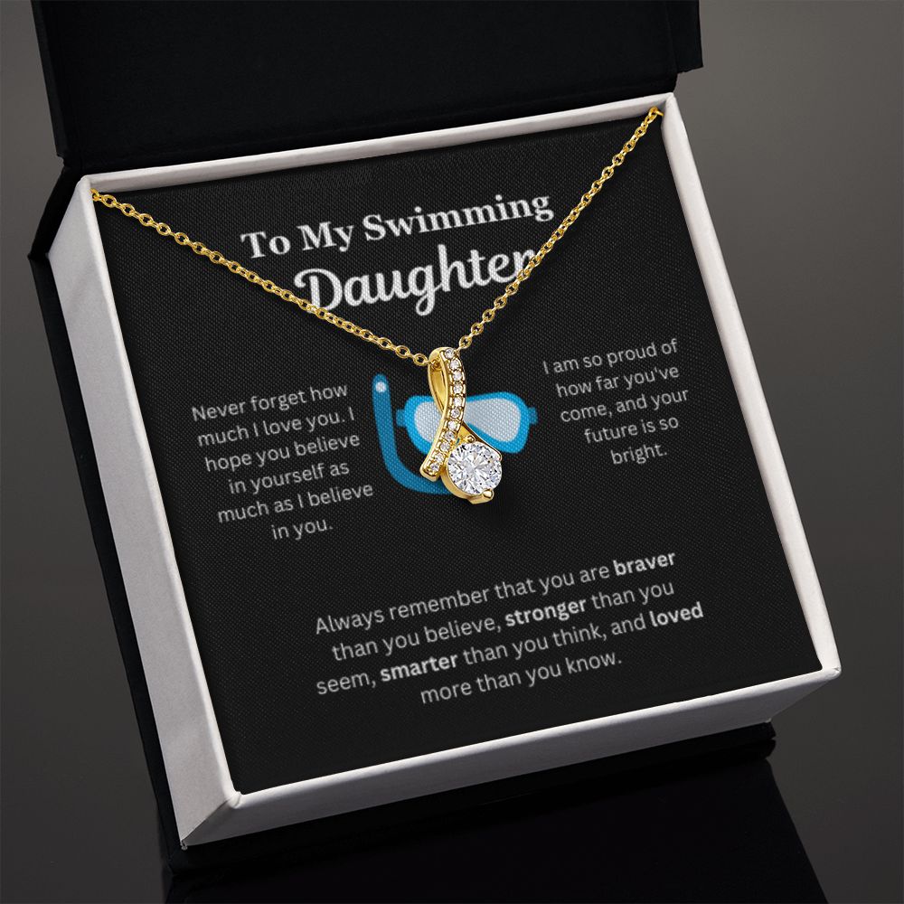 EllePendants To My Swimming Daughter Necklace, Father Daughter Necklace, Mother Daughter Necklace, Daughter Birthday, Heart Jewelry, Gold Jewelry, Interlocking Hearts, Message Card Necklace