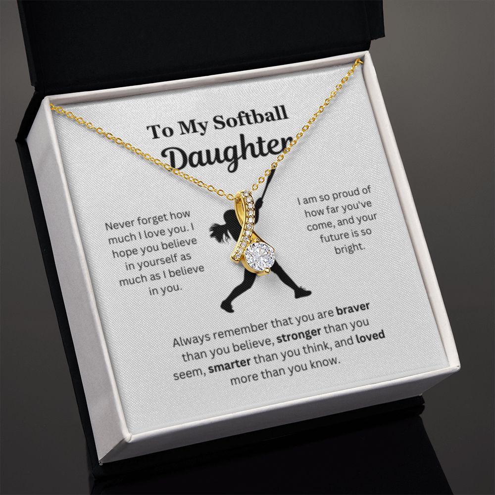 EllePendants To My Softball Daughter Necklace, Father Daughter Necklace, Mother Daughter Necklace, Daughter Birthday, Heart Jewelry, Gold Jewelry, Interlocking Hearts, Message Card Necklace