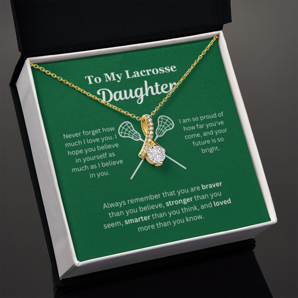EllePendants To My Lacrosse Daughter Necklace, Father Daughter Necklace, Mother Daughter Necklace, Daughter Birthday, Heart Jewelry, Gold Jewelry, Interlocking Hearts, Message Card Necklace