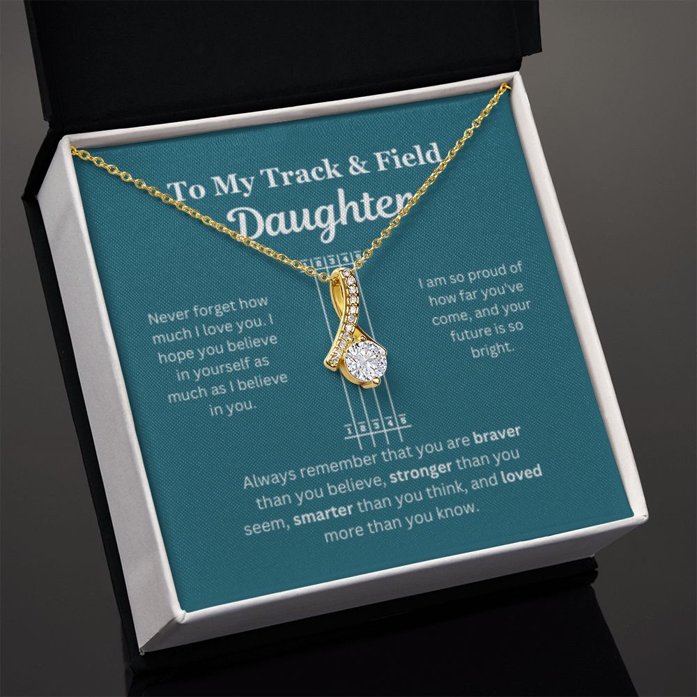 EllePendants To My Track and Field Daughter Necklace, Father Daughter Necklace, Mother Daughter Necklace, Daughter Birthday, Heart Jewelry, Gold Jewelry, Interlocking Hearts, Message Card Necklace