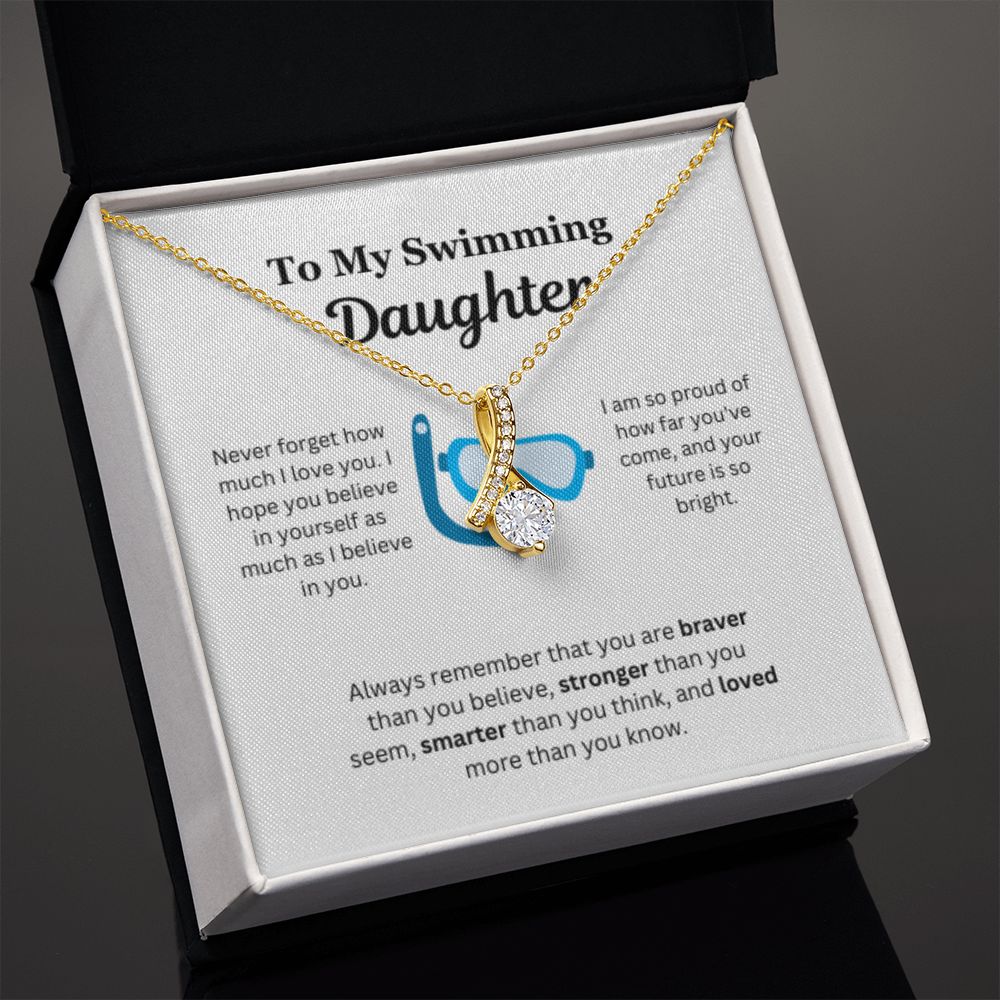 EllePendants To My Swimming Daughter Necklace, Father Daughter Necklace, Mother Daughter Necklace, Daughter Birthday, Heart Jewelry, Gold Jewelry, Interlocking Hearts, Message Card Necklace