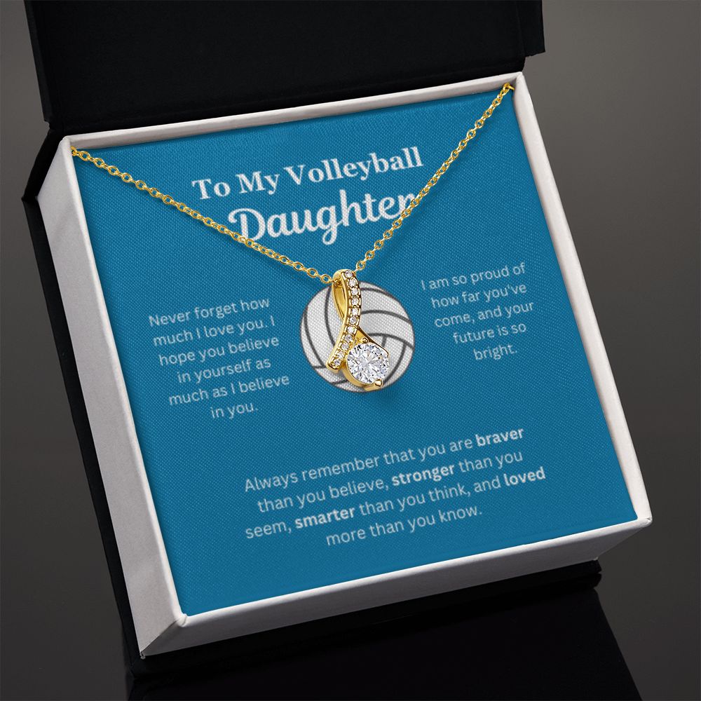 EllePendants To My Volleyball Daughter Necklace, Father Daughter Necklace, Mother Daughter Necklace, Daughter Birthday, Heart Jewelry, Gold Jewelry, Interlocking Hearts, Message Card Necklace