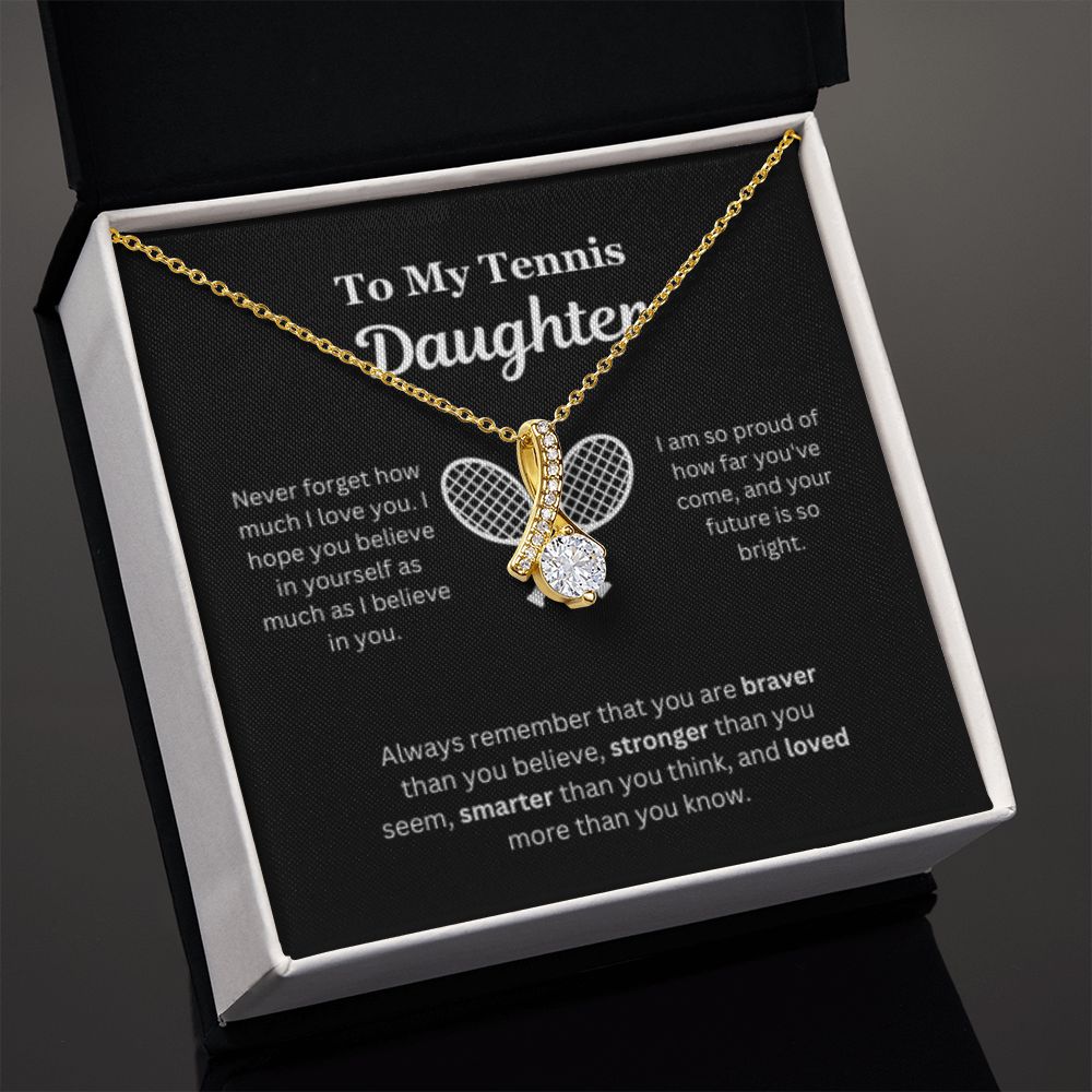EllePendants To My Tennis Daughter Necklace, Father Daughter Necklace, Mother Daughter Necklace, Daughter Birthday, Heart Jewelry, Gold Jewelry, Interlocking Hearts, Message Card Necklace