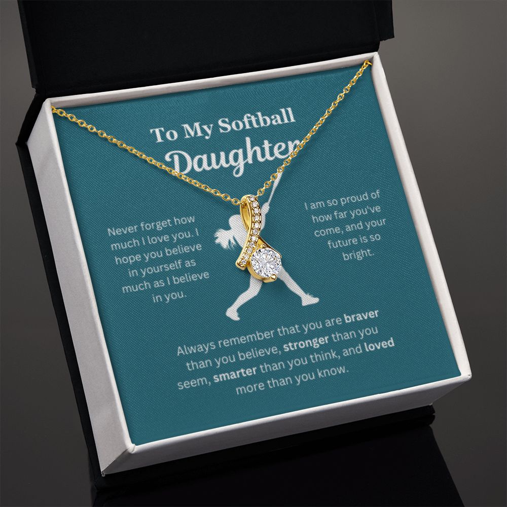 EllePendants To My Softball Daughter Necklace, Father Daughter Necklace, Mother Daughter Necklace, Daughter Birthday, Heart Jewelry, Gold Jewelry, Interlocking Hearts, Message Card Necklace
