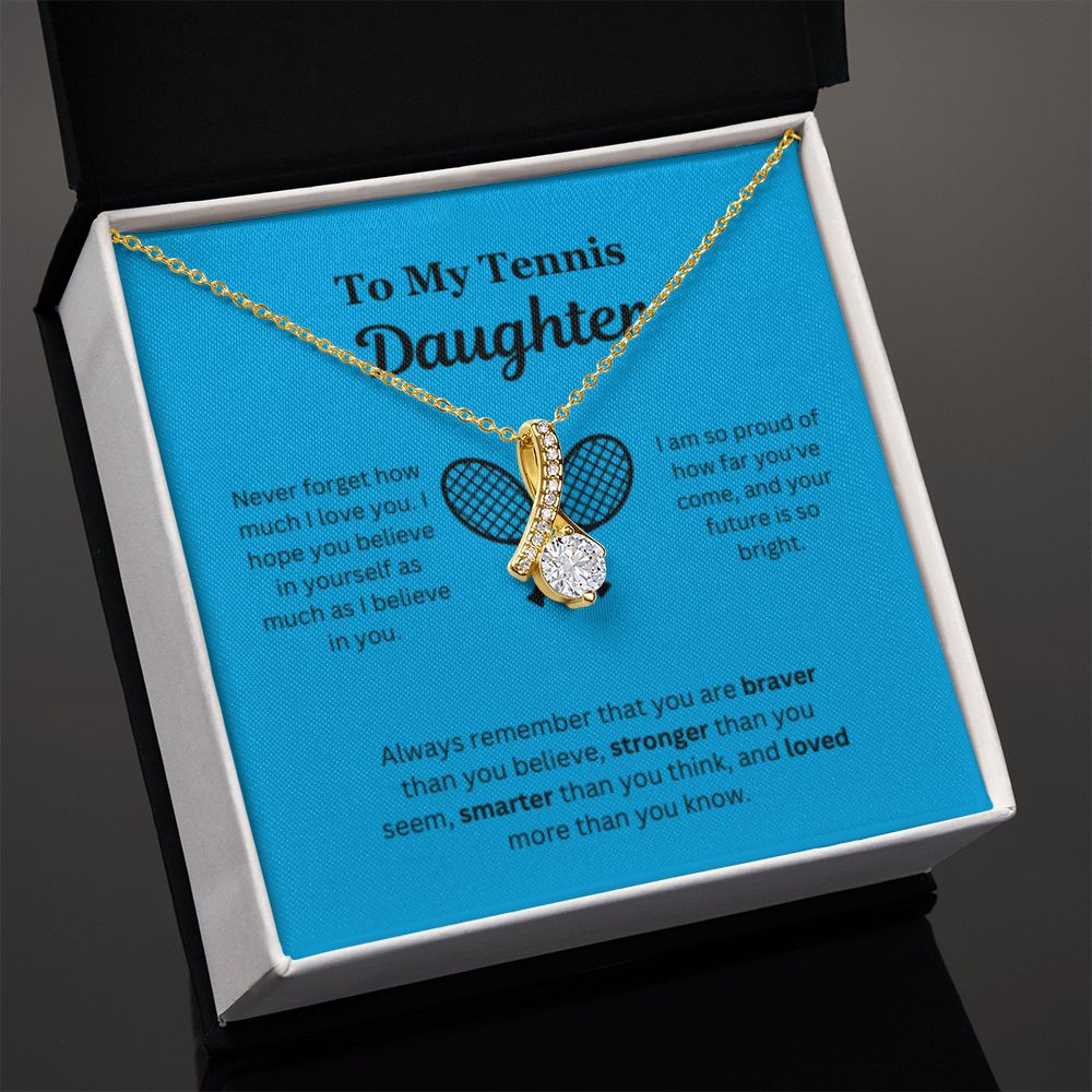 EllePendants To My Tennis Daughter Necklace, Father Daughter Necklace, Mother Daughter Necklace, Daughter Birthday, Heart Jewelry, Gold Jewelry, Interlocking Hearts, Message Card Necklace