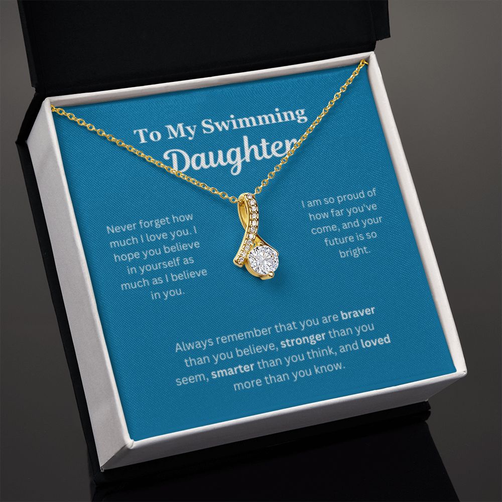 EllePendants To My Swimming Daughter Necklace, Father Daughter Necklace, Mother Daughter Necklace, Daughter Birthday, Heart Jewelry, Gold Jewelry, Interlocking Hearts, Message Card Necklace