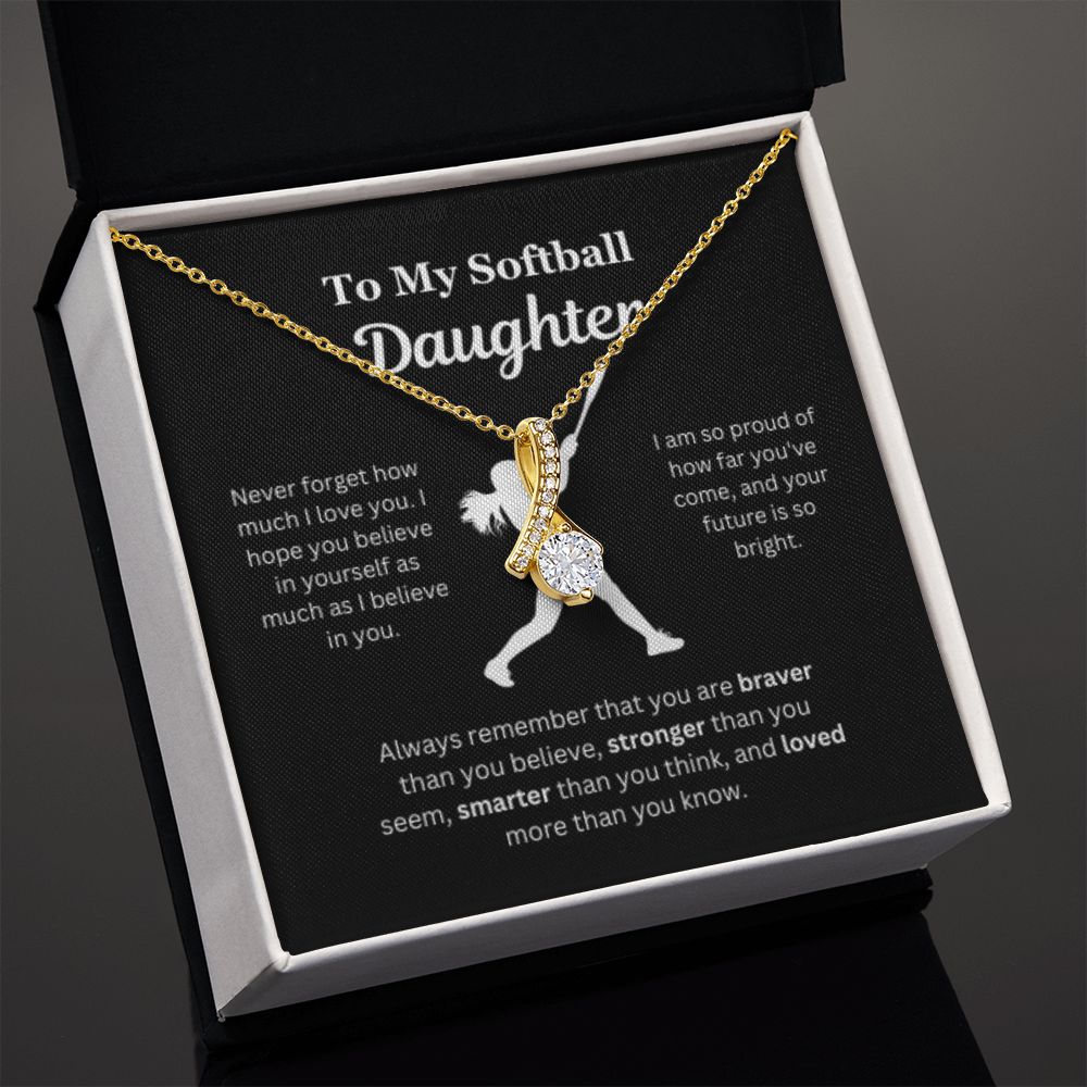 EllePendants To My Softball Daughter Necklace, Father Daughter Necklace, Mother Daughter Necklace, Daughter Birthday, Heart Jewelry, Gold Jewelry, Interlocking Hearts, Message Card Necklace
