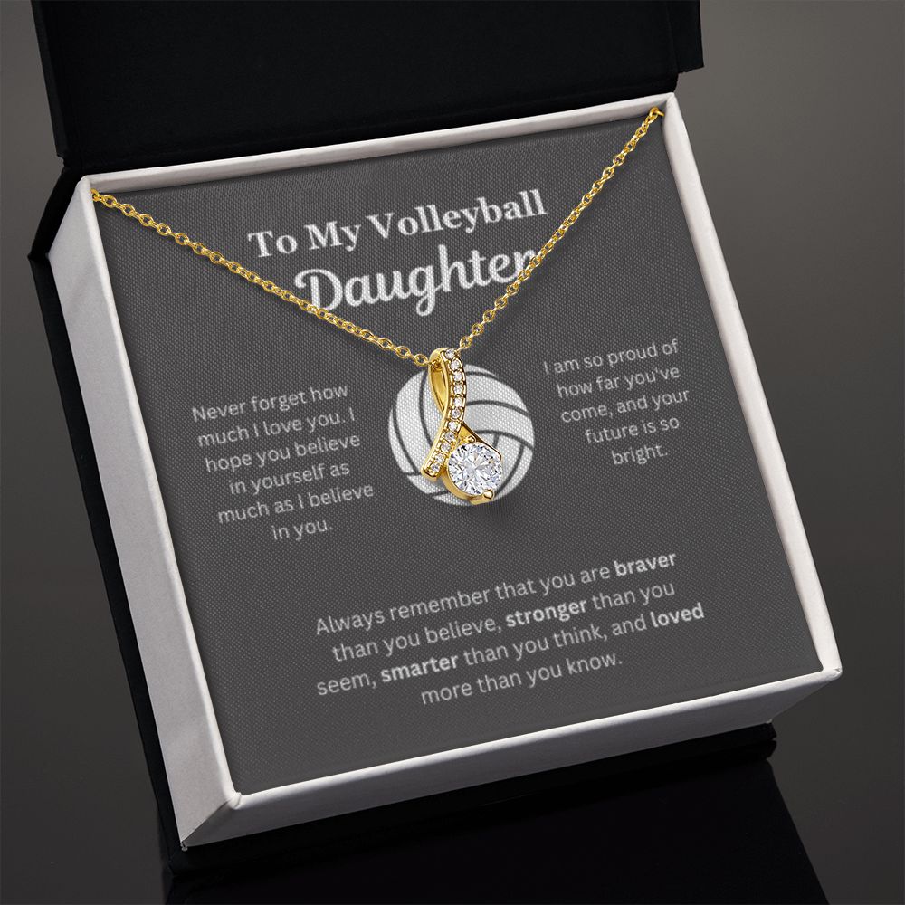 EllePendants To My Volleyball Daughter Necklace, Father Daughter Necklace, Mother Daughter Necklace, Daughter Birthday, Heart Jewelry, Gold Jewelry, Interlocking Hearts, Message Card Necklace