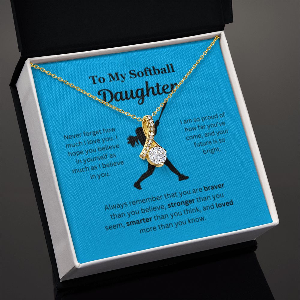 EllePendants To My Softball Daughter Necklace, Father Daughter Necklace, Mother Daughter Necklace, Daughter Birthday, Heart Jewelry, Gold Jewelry, Interlocking Hearts, Message Card Necklace