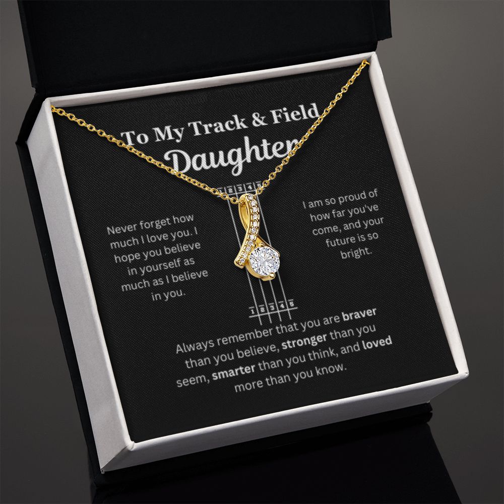 EllePendants To My Track and Field Daughter Necklace, Father Daughter Necklace, Mother Daughter Necklace, Daughter Birthday, Heart Jewelry, Gold Jewelry, Interlocking Hearts, Message Card Necklace