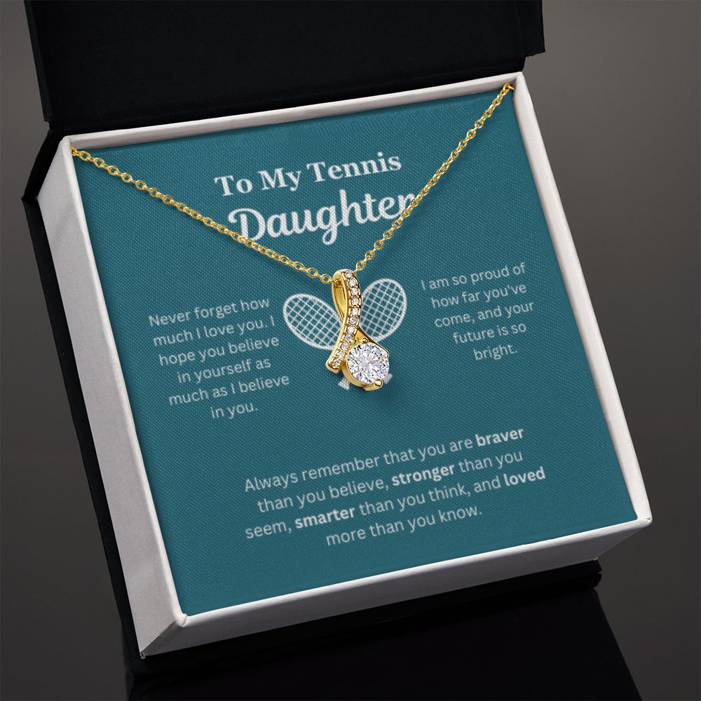 EllePendants To My Tennis Daughter Necklace, Father Daughter Necklace, Mother Daughter Necklace, Daughter Birthday, Heart Jewelry, Gold Jewelry, Interlocking Hearts, Message Card Necklace